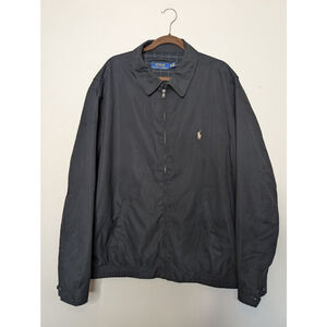 Polo Ralph Lauren Mens 2XLT Black Chino Bomber Jacket with Beige Grid Lining